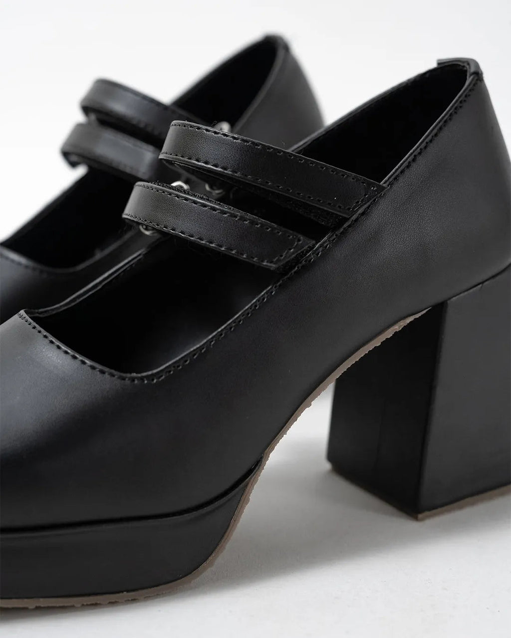 Black Block Heel Loafer Platform Pumps
