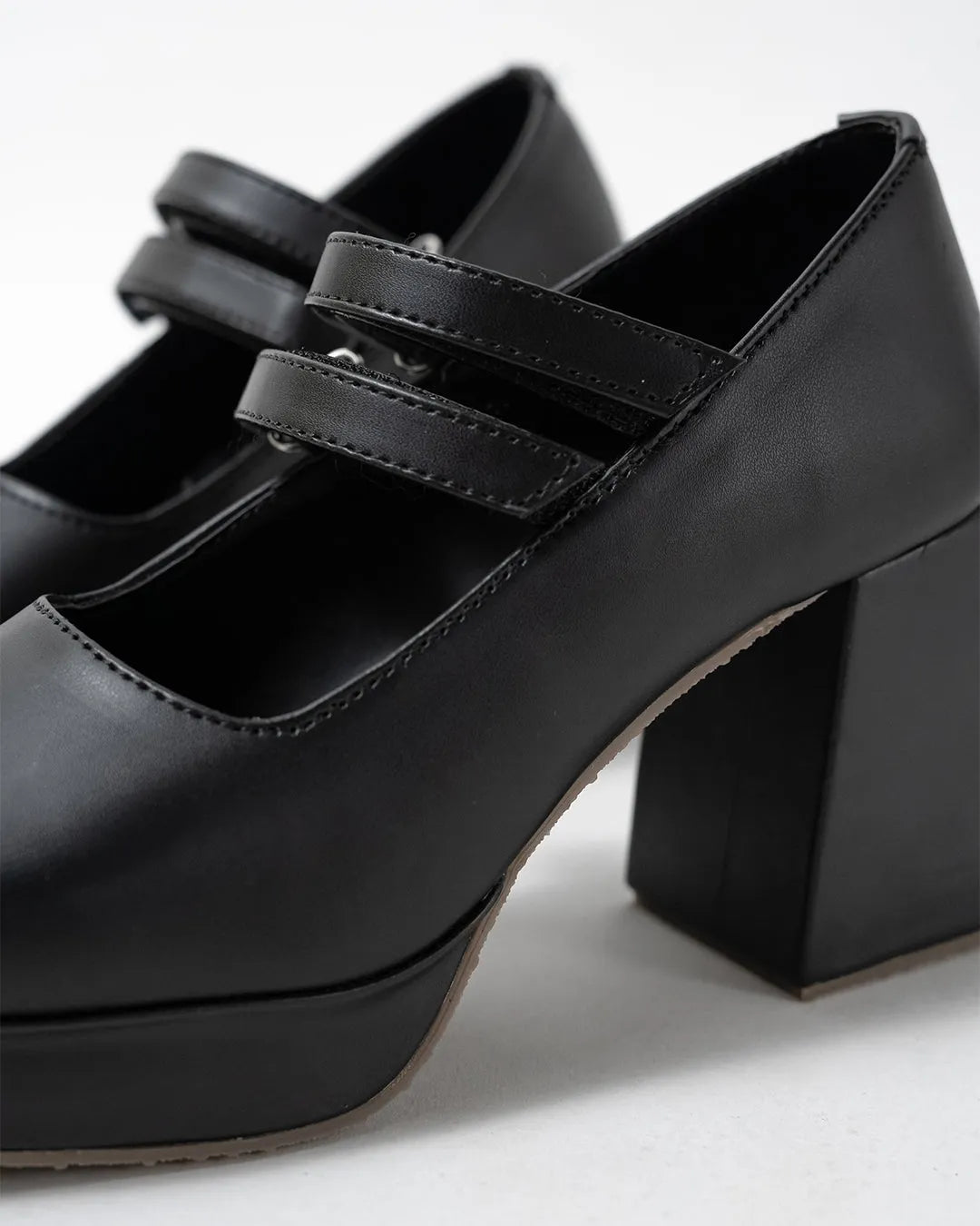 Black Block Heel Loafer Platform Pumps
