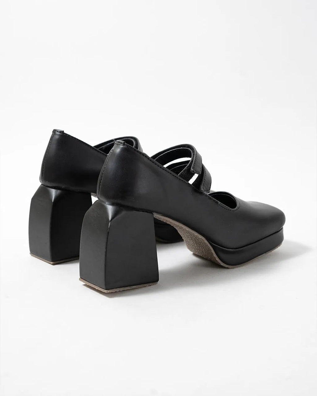 Black Block Heel Loafer Platform Pumps