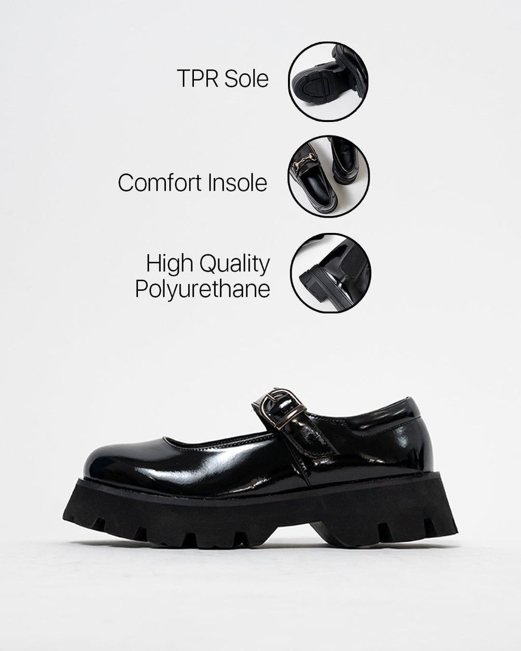 Black Buckle Shoes with Chunky Platform