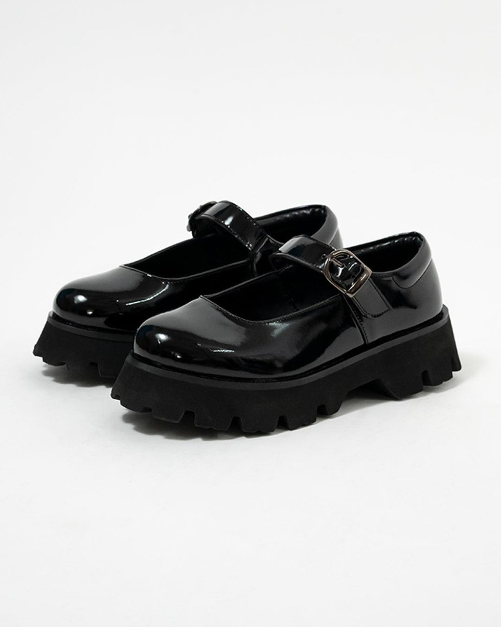 Black Buckle Shoes with Chunky Platform