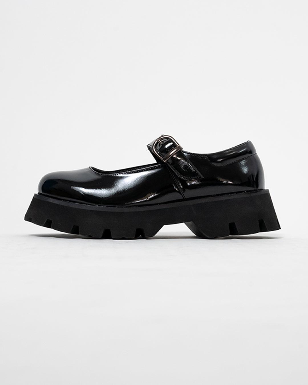 Black Buckle Shoes with Chunky Platform