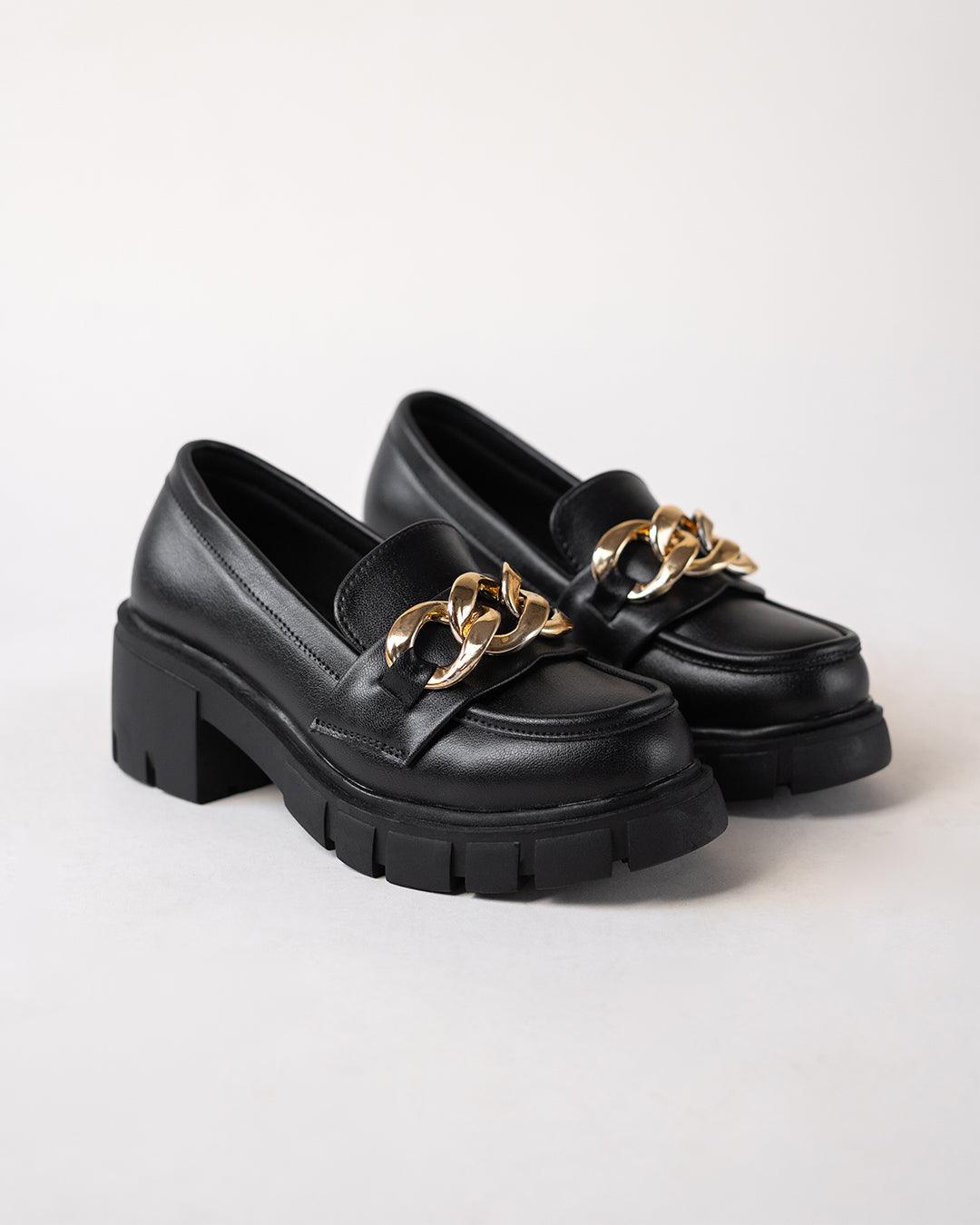 Black Chain Detail Chunky Sole Oxfords