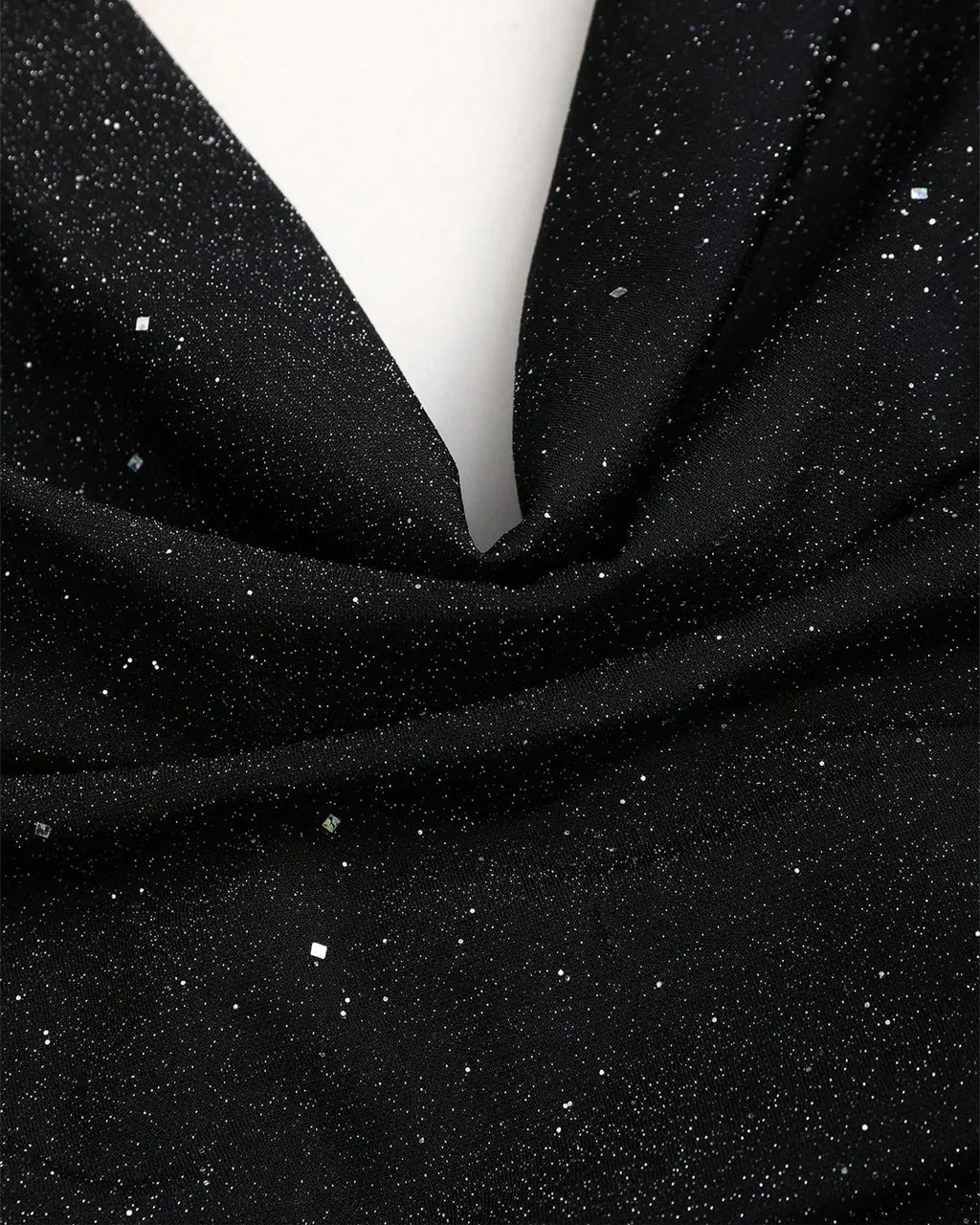Black Glitter Halter Neck Backless Top & High-Slit Skirt Set