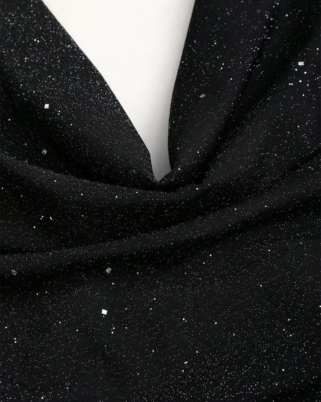 Black Glitter Halter Neck Backless Top & High-Slit Skirt Set