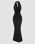 Black Halter Backless Bodycon Mermaid Dress