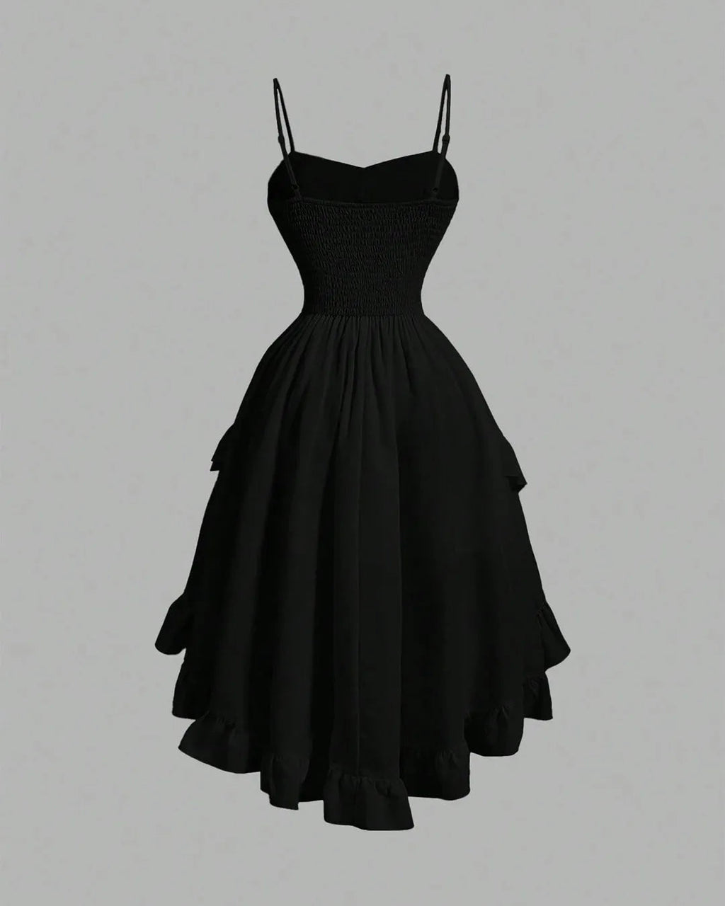 Black High-Low Gothic Dress with Spaghetti Straps & Corset Detail