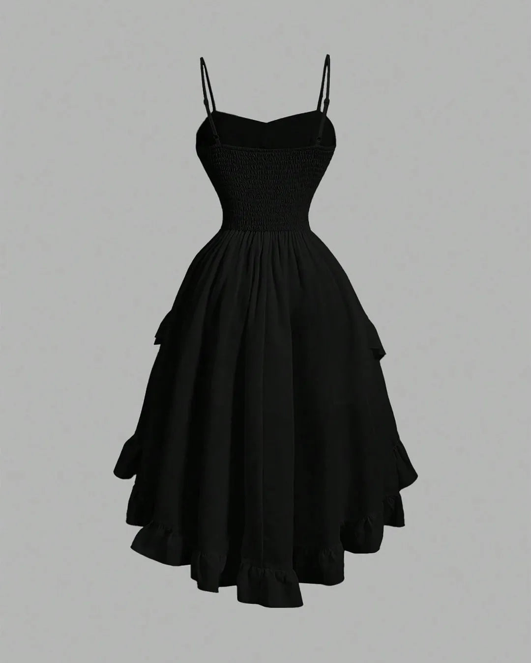 Black High-Low Gothic Dress with Spaghetti Straps & Corset Detail