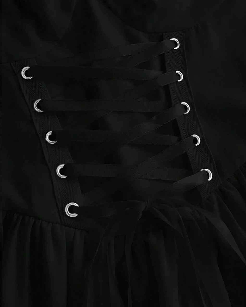 Black High-Low Gothic Dress with Spaghetti Straps & Corset Detail