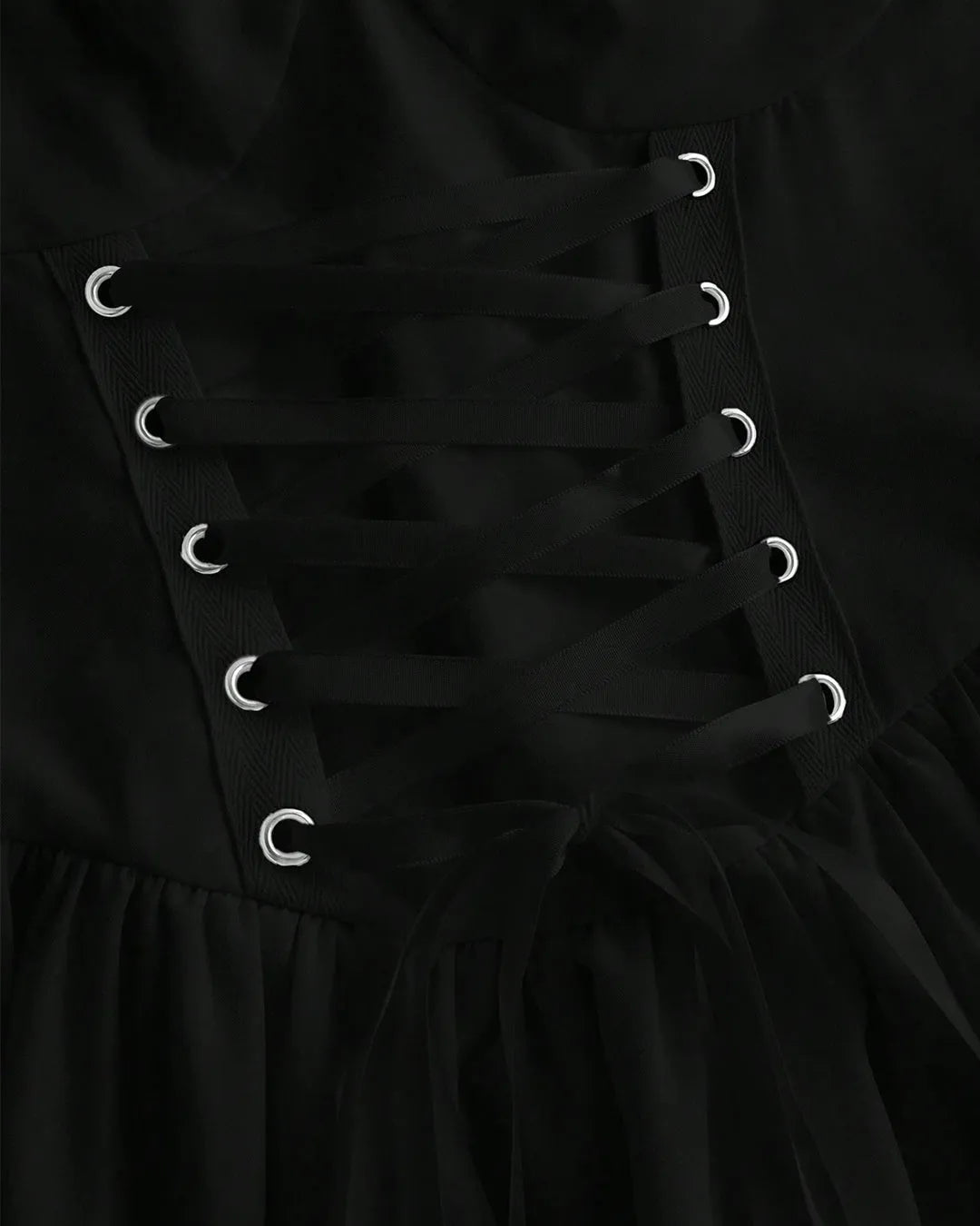 Black High-Low Gothic Dress with Spaghetti Straps & Corset Detail