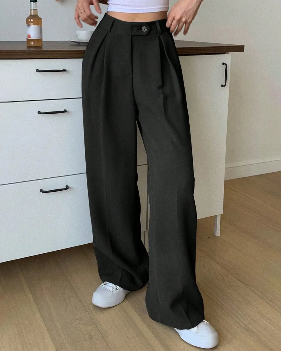 Black High Waist Wide Leg Relaxed Trousers