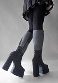 Black Knee High Boots with Block Heel
