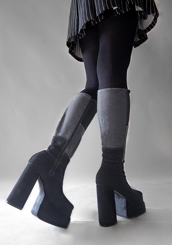 Black Knee High Boots with Block Heel