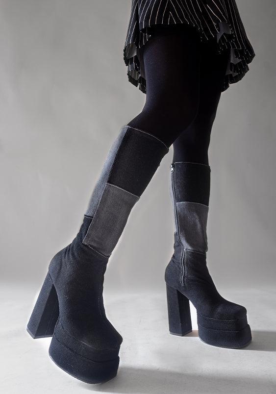 Black Knee High Boots with Block Heel