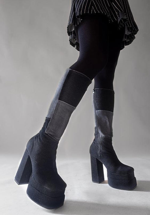Black Knee High Boots with Block Heel