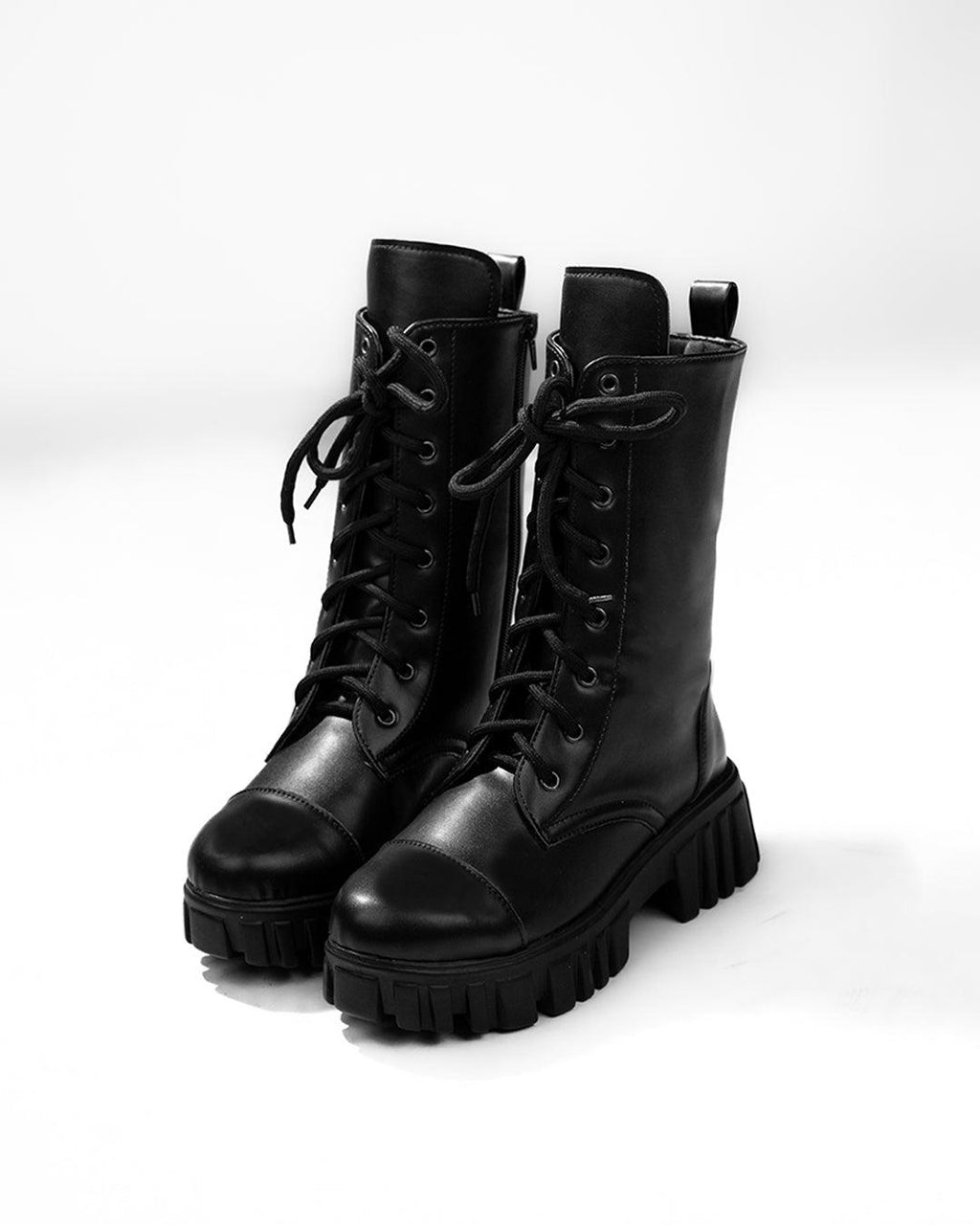 Black Lace Up Platform Ankle Boots with Zipper