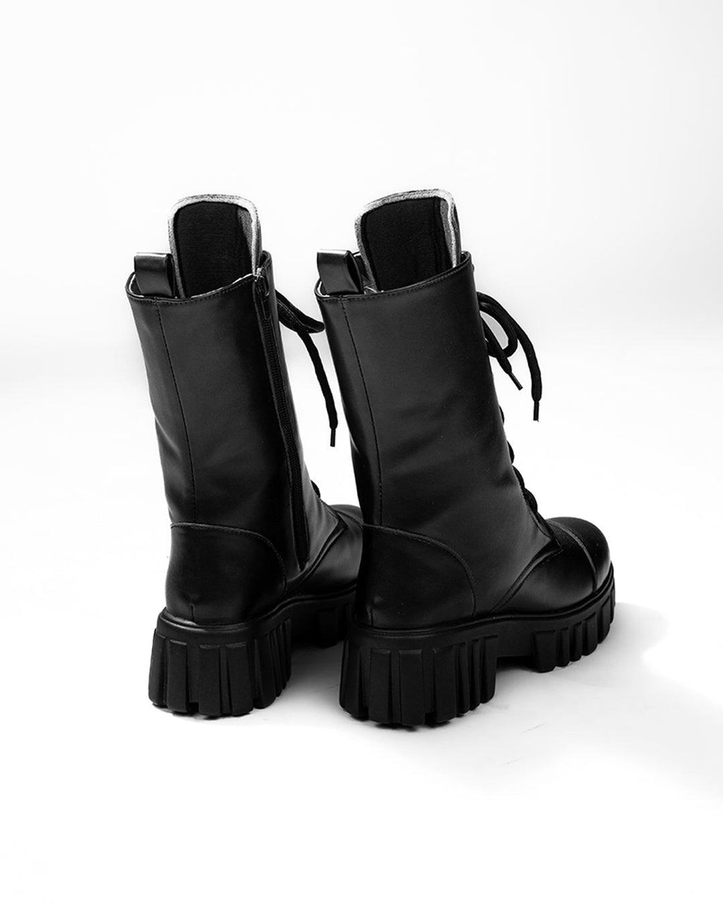 Black Lace Up Platform Ankle Boots with Zipper