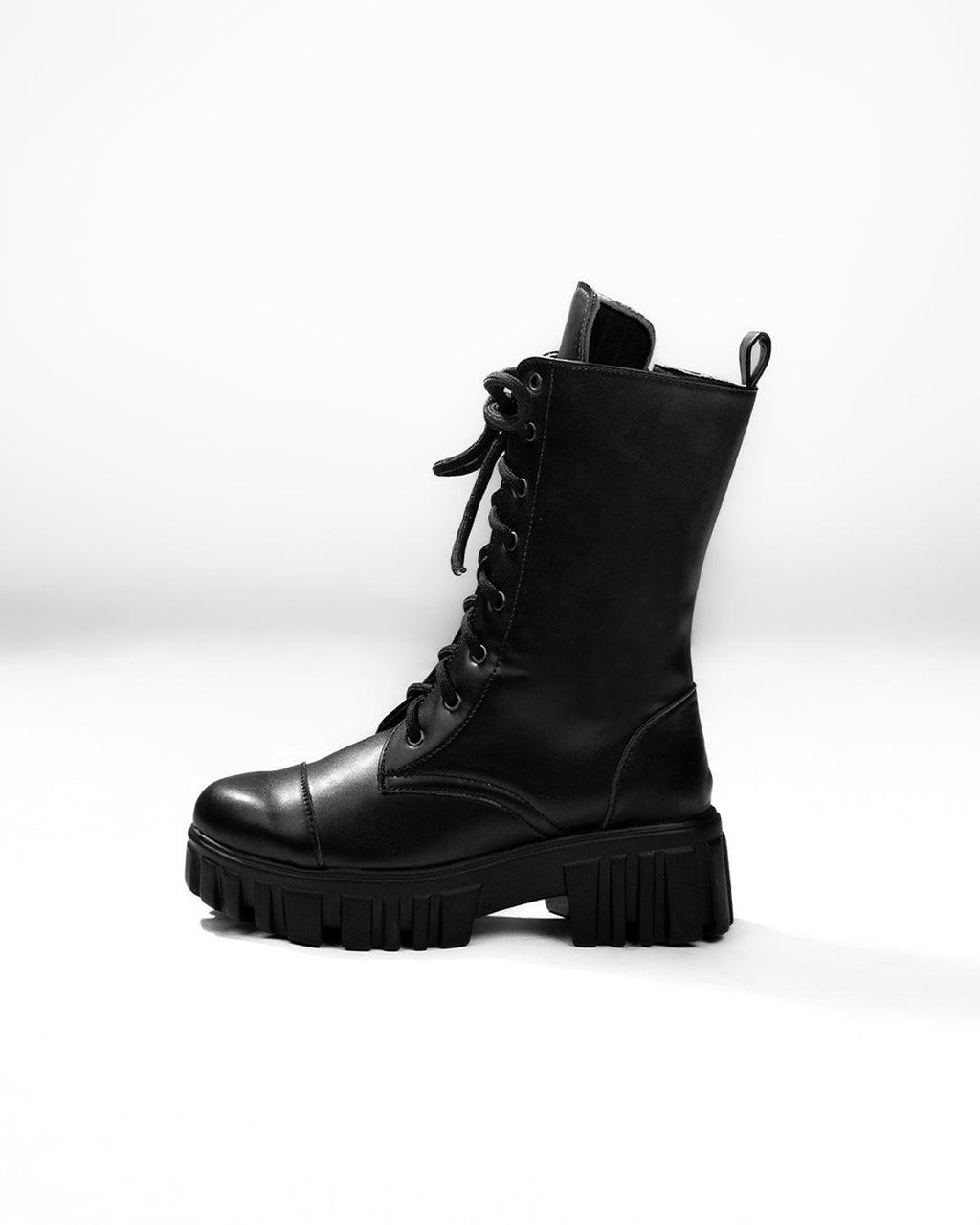 Black Lace Up Platform Ankle Boots with Zipper