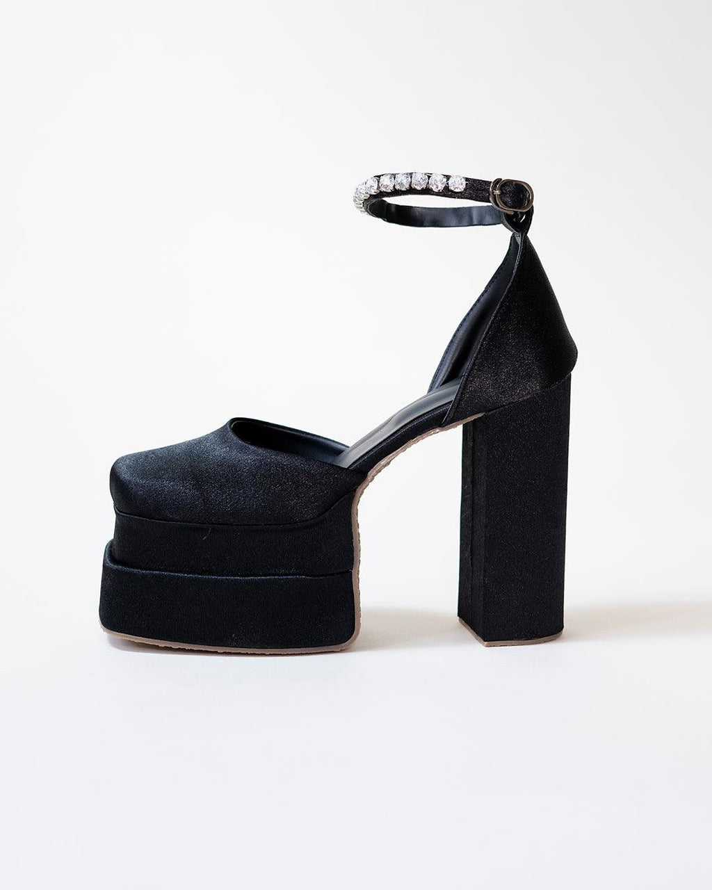Black Party Heels with Rhinestone Ankle Strap Platform