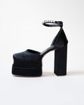 Black Party Heels with Rhinestone Ankle Strap Platform