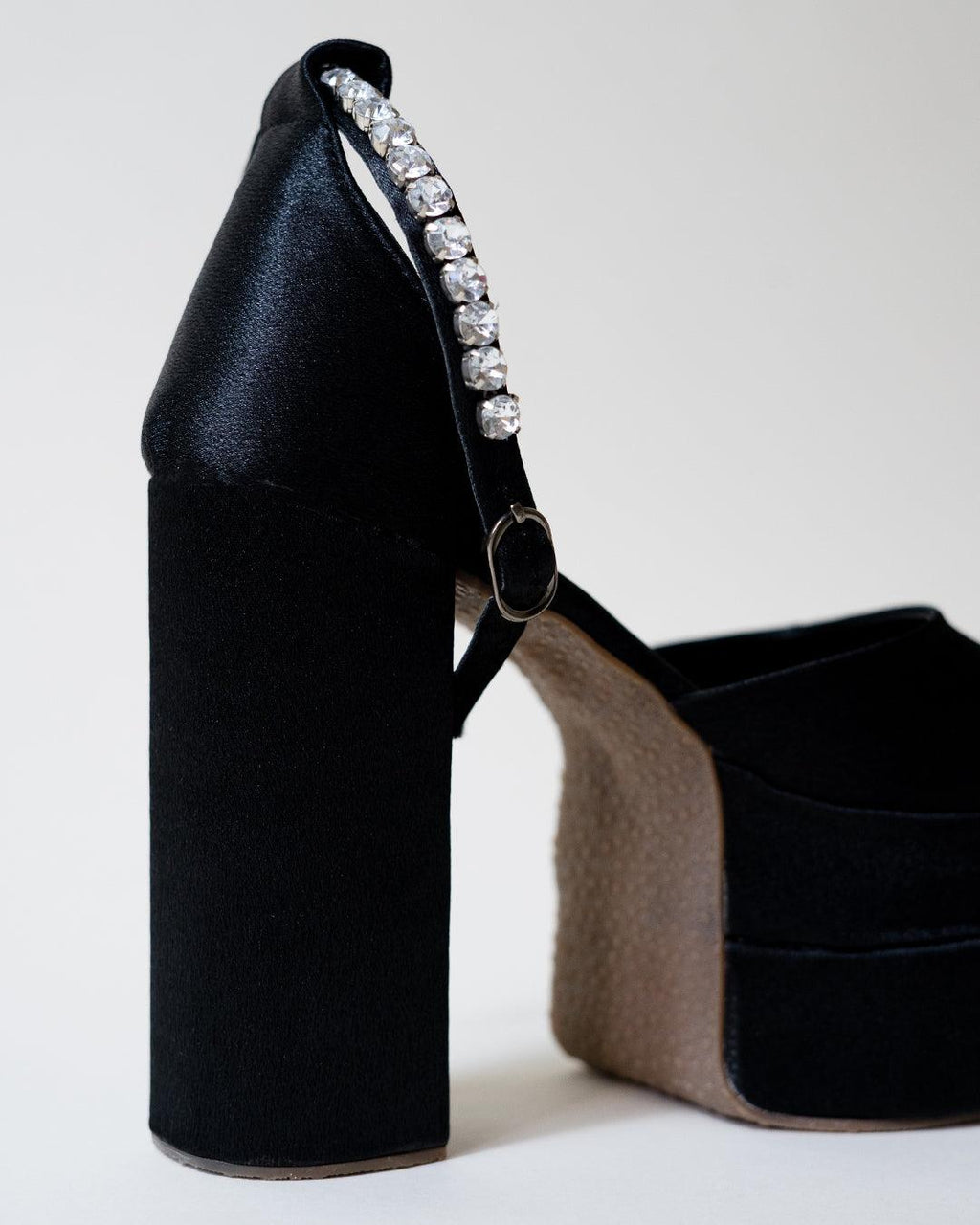 Black Party Heels with Rhinestone Ankle Strap Platform