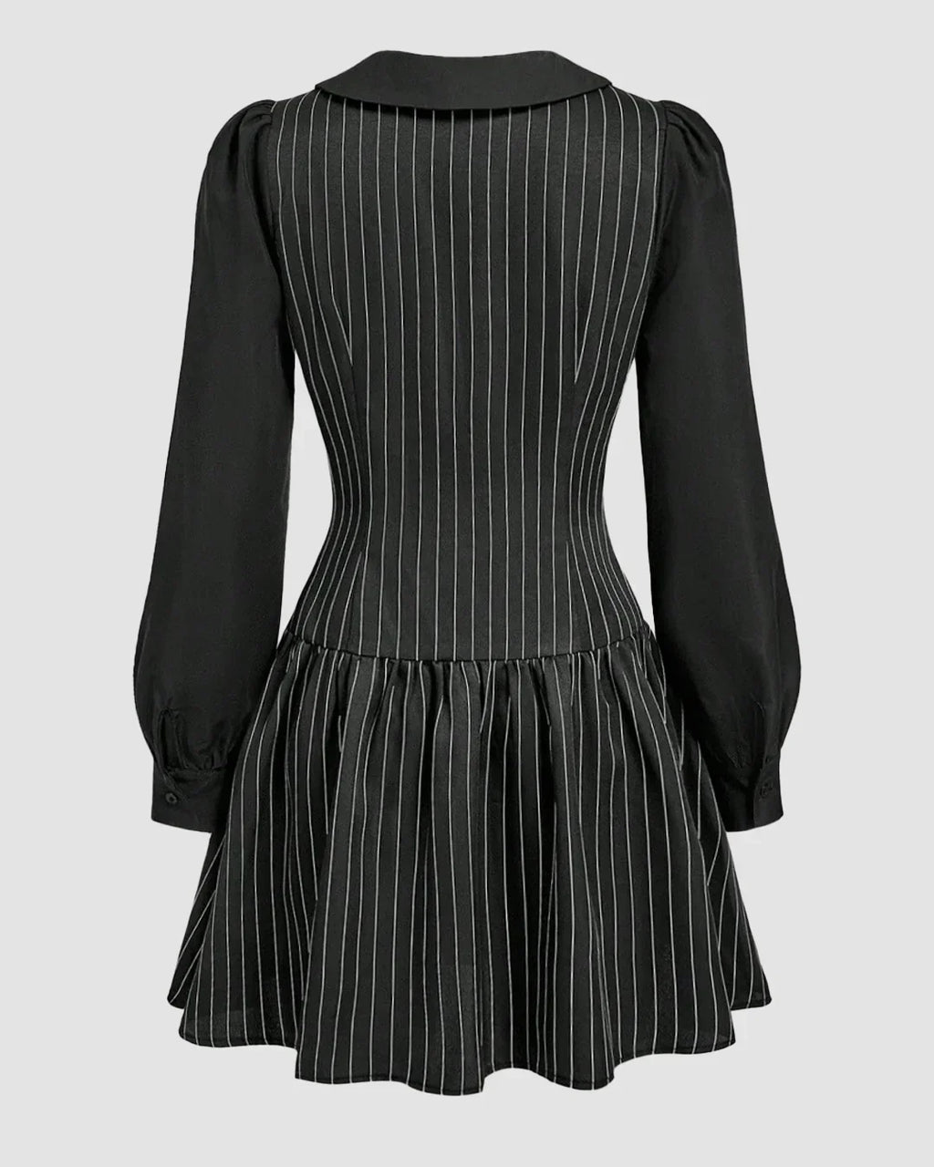 Black Pinstripe Collared Front Button Mini Dress