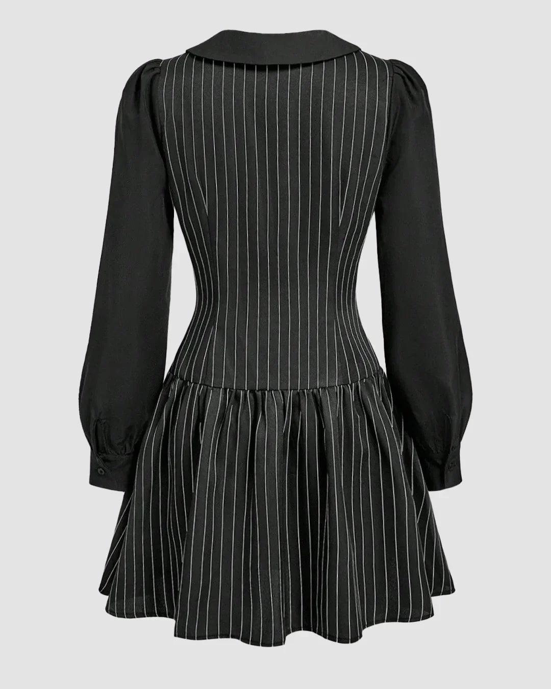 Black Pinstripe Collared Front Button Mini Dress