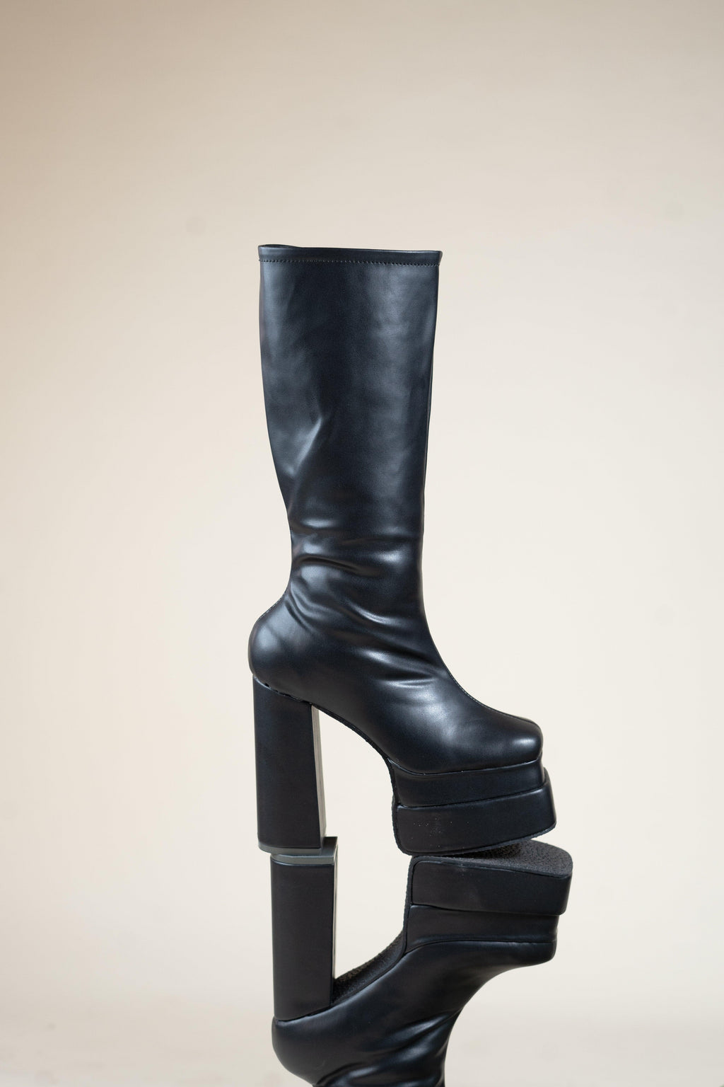 Black Platform Boots with Block Heel