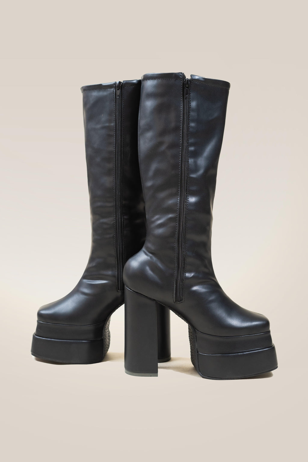 Black Platform Boots with Block Heel