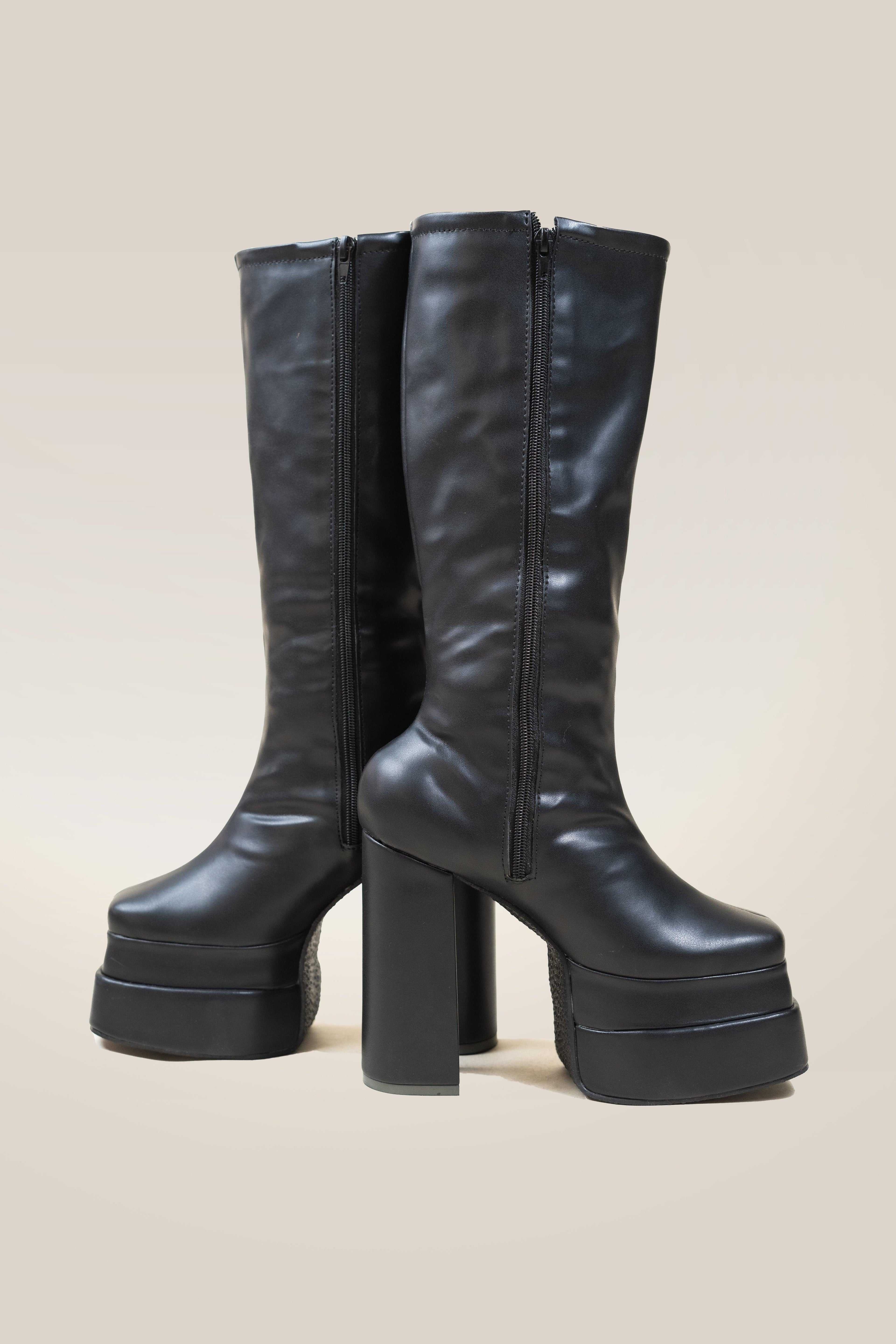 Black Platform Boots with Block Heel