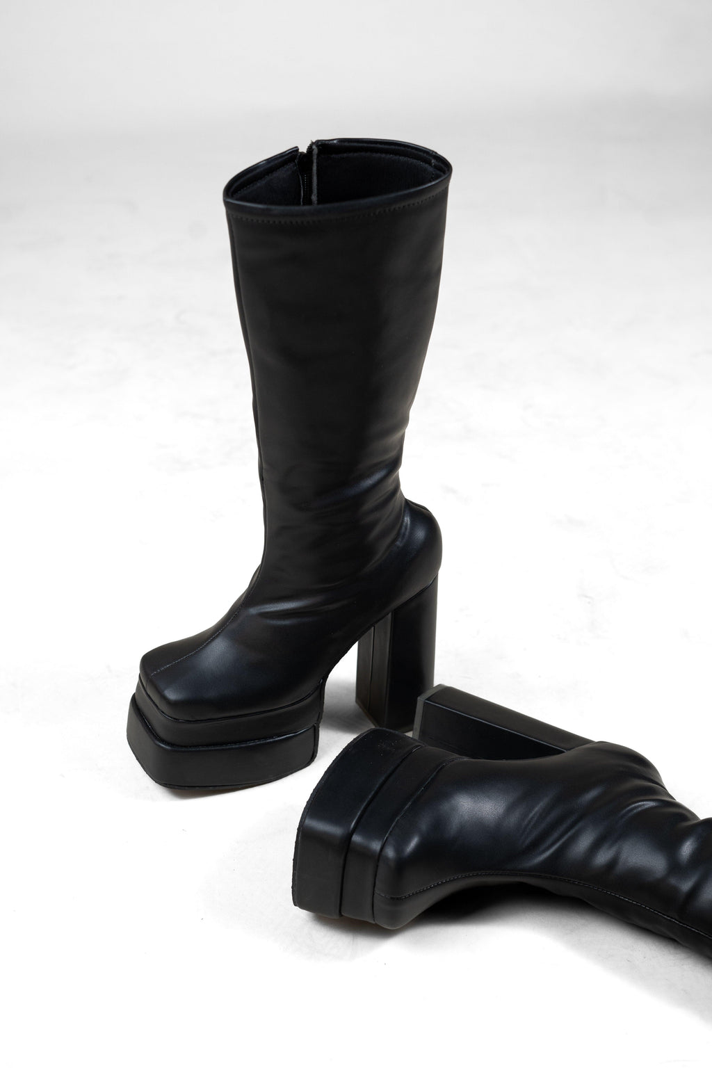 Black Platform Boots with Block Heel