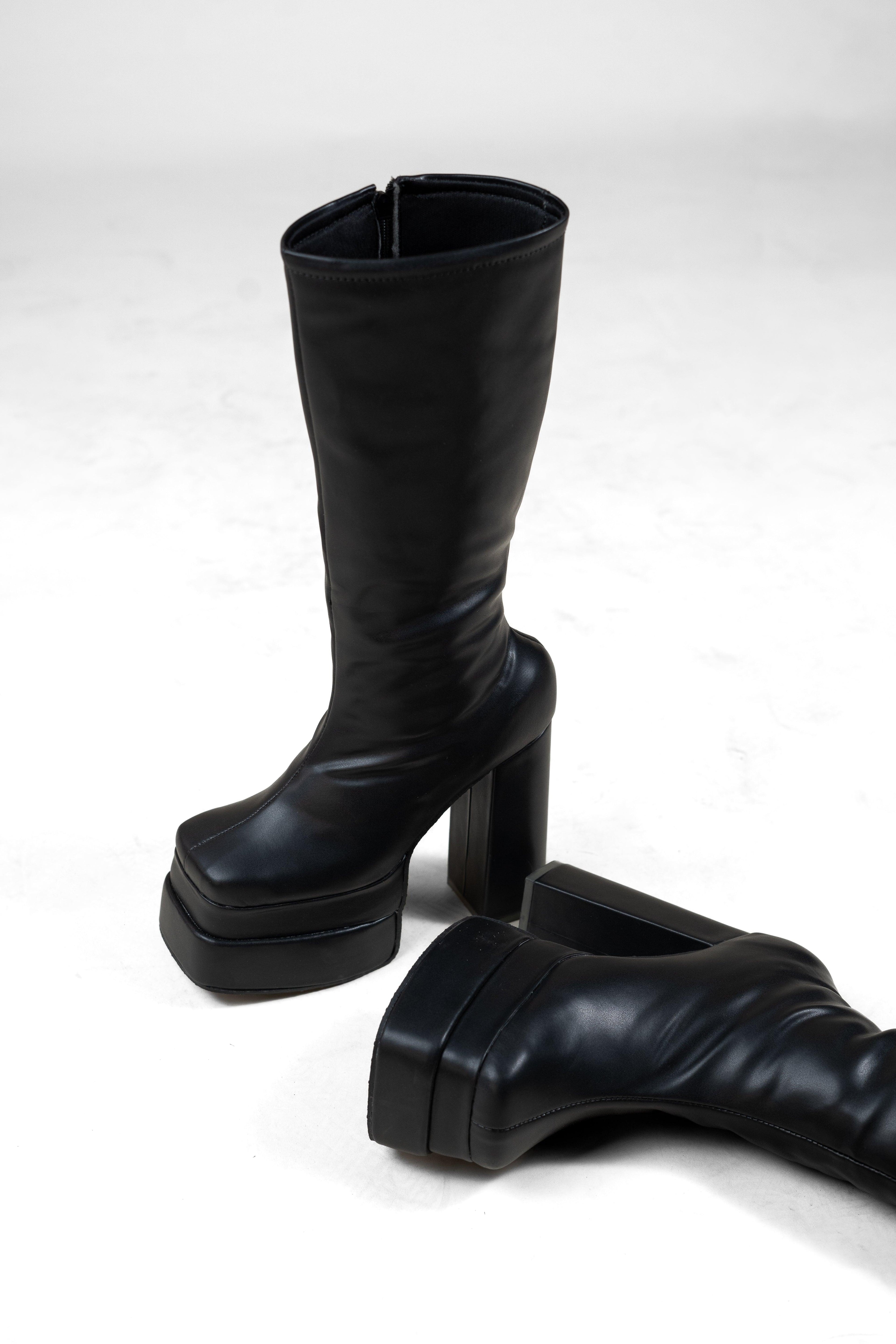 Black Platform Boots with Block Heel