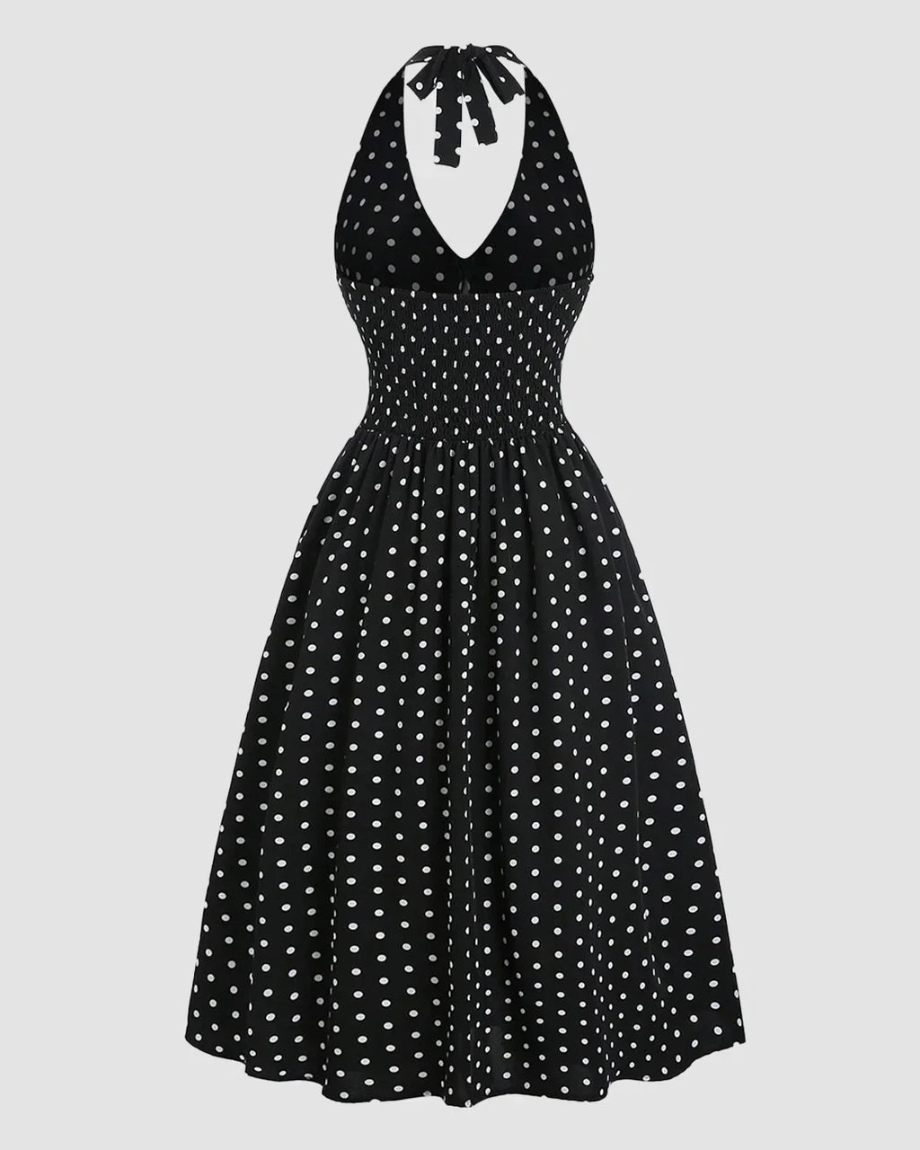 Black Polka Dot Backless Halter Neck Midi Dress