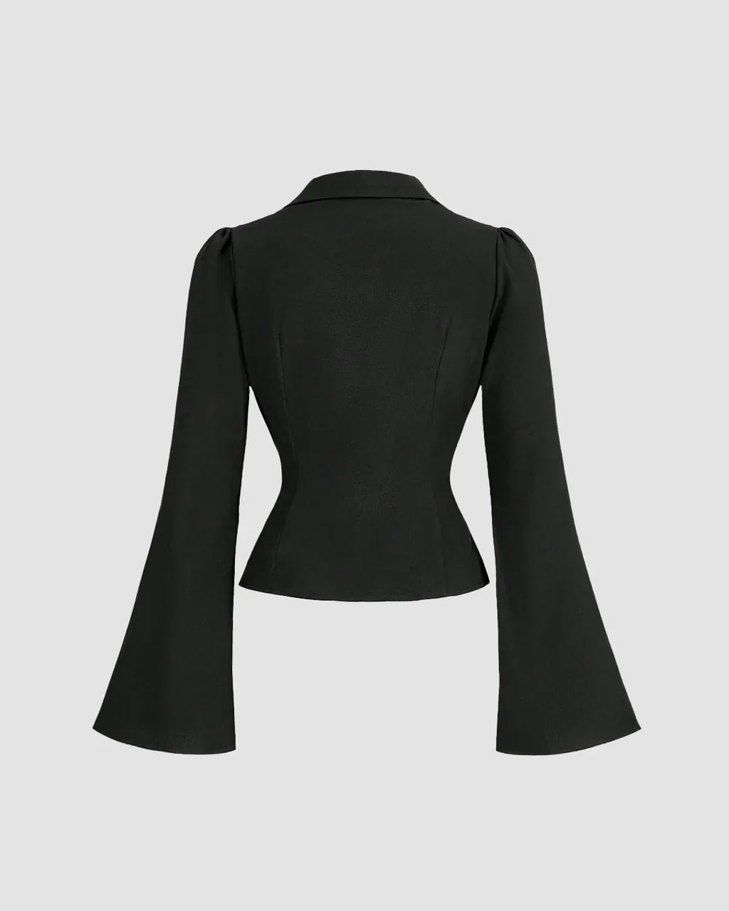 Black Ruched Front Flared Sleeve Shirt Top