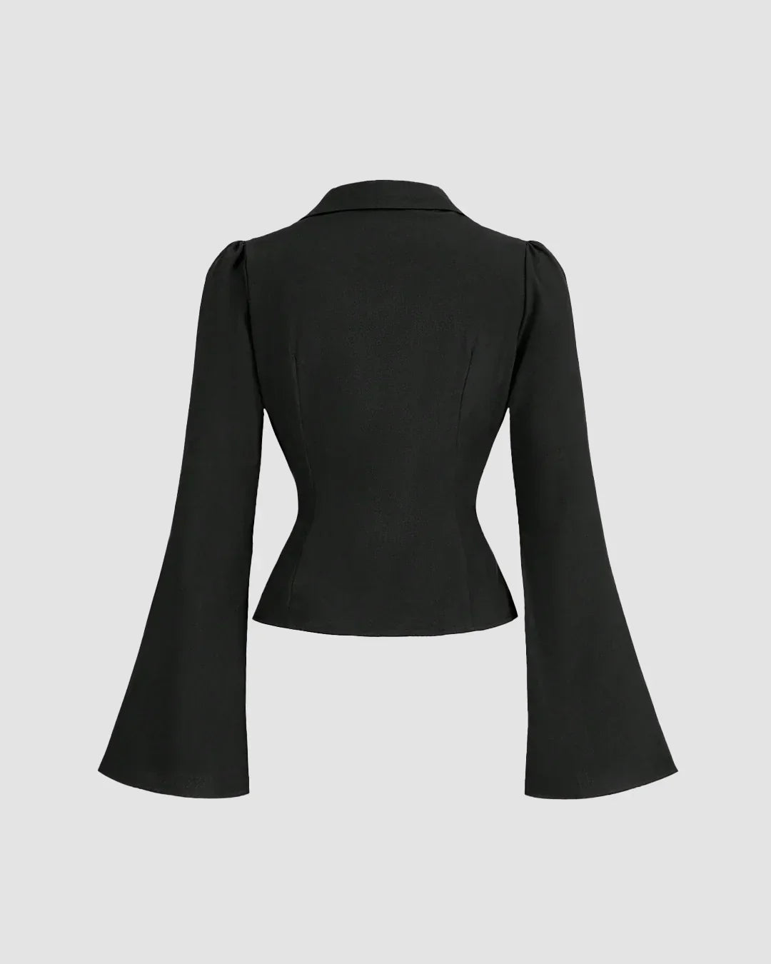 Black Ruched Front Flared Sleeve Shirt Top