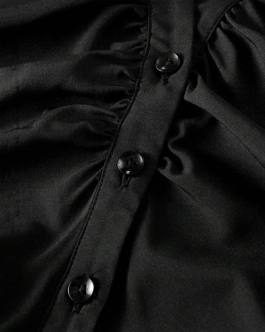 Black Ruched Front Flared Sleeve Shirt Top
