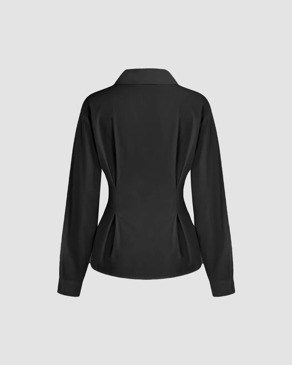 Black Shirt with Pleated Peplum Waist and Button Closure