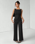 Black Sleeveless Button Vest & Wide-Leg Trousers Co-ords Set