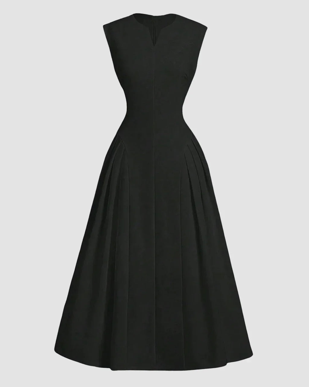 Black Sleeveless Fitted Bodice Flared Maxi Dress