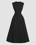 Black Sleeveless Fitted Bodice Flared Maxi Dress
