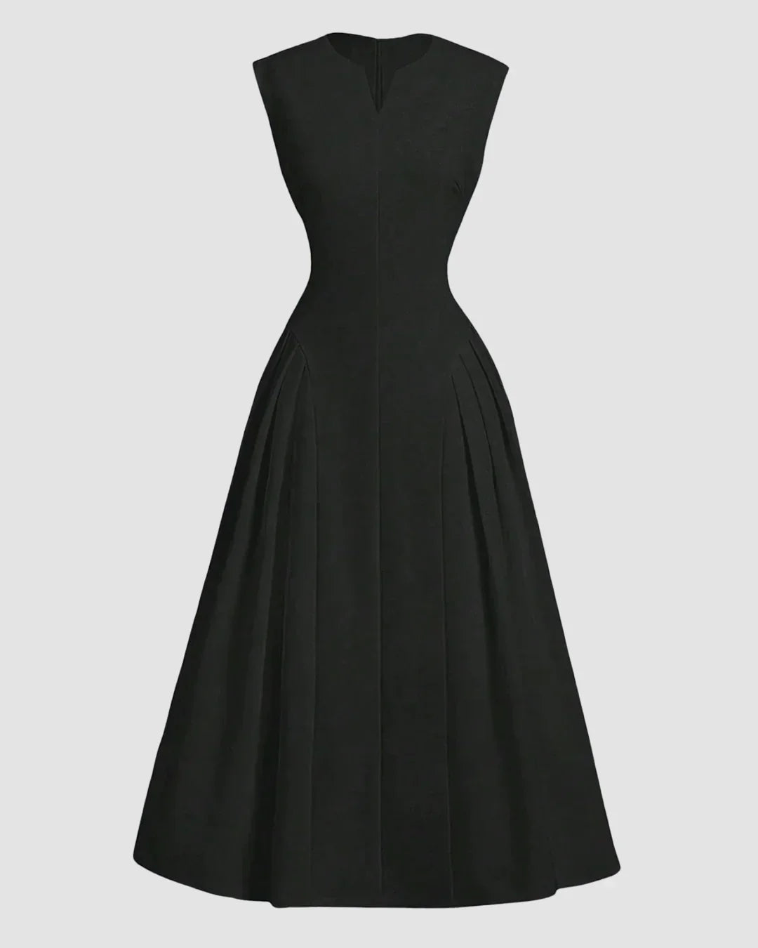 Black Sleeveless Fitted Bodice Flared Maxi Dress
