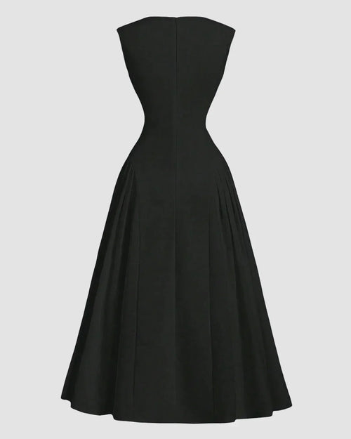 Black Sleeveless Fitted Bodice Flared Maxi Dress