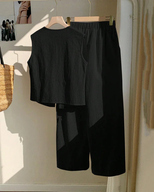 Black Sleeveless Tie-Back Top & Wide-Leg Pants Co-Ord Set