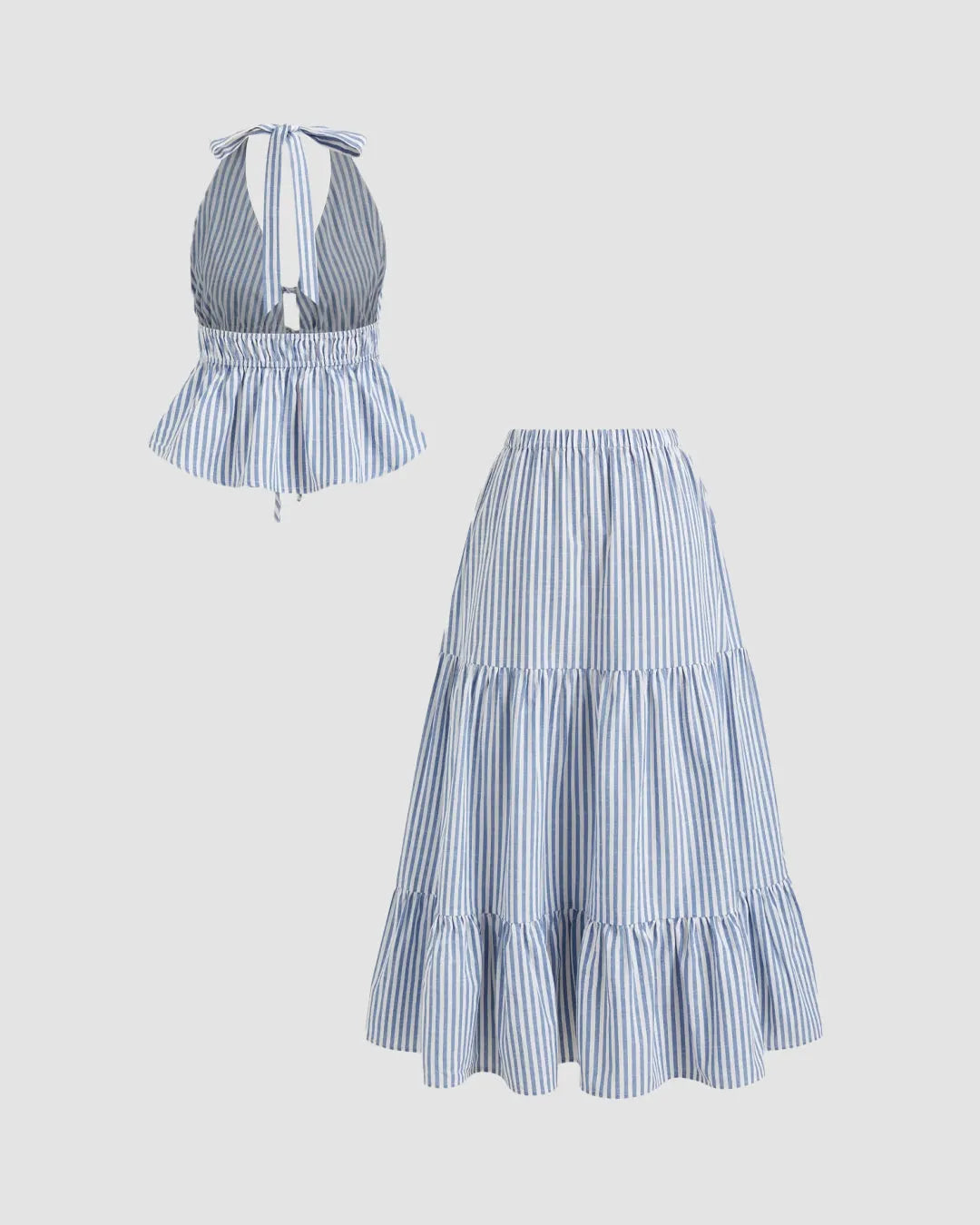 Two-Piece Halter Neck Top and Maxi Skirt Set