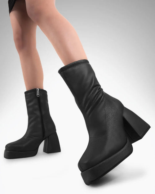 Black Slip-on Platform Ankle Boots