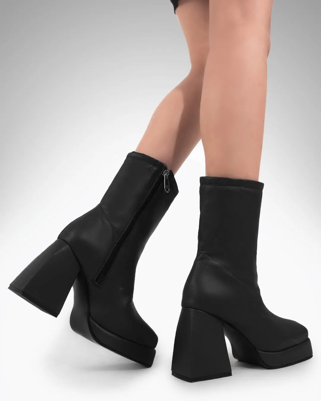 Black Slip-on Platform Ankle Boots