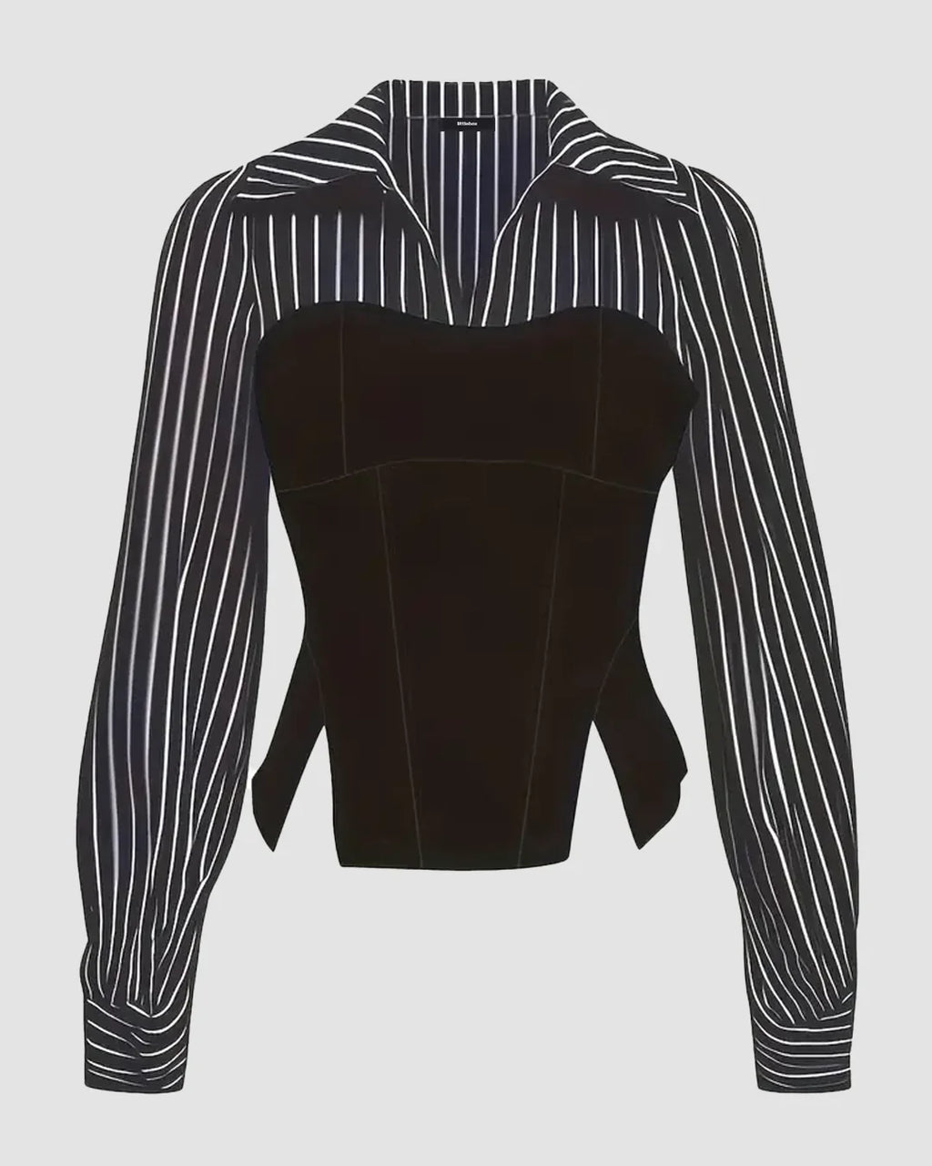 Black Striped Corset Fitted Shirt