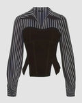 Black Striped Corset Fitted Shirt