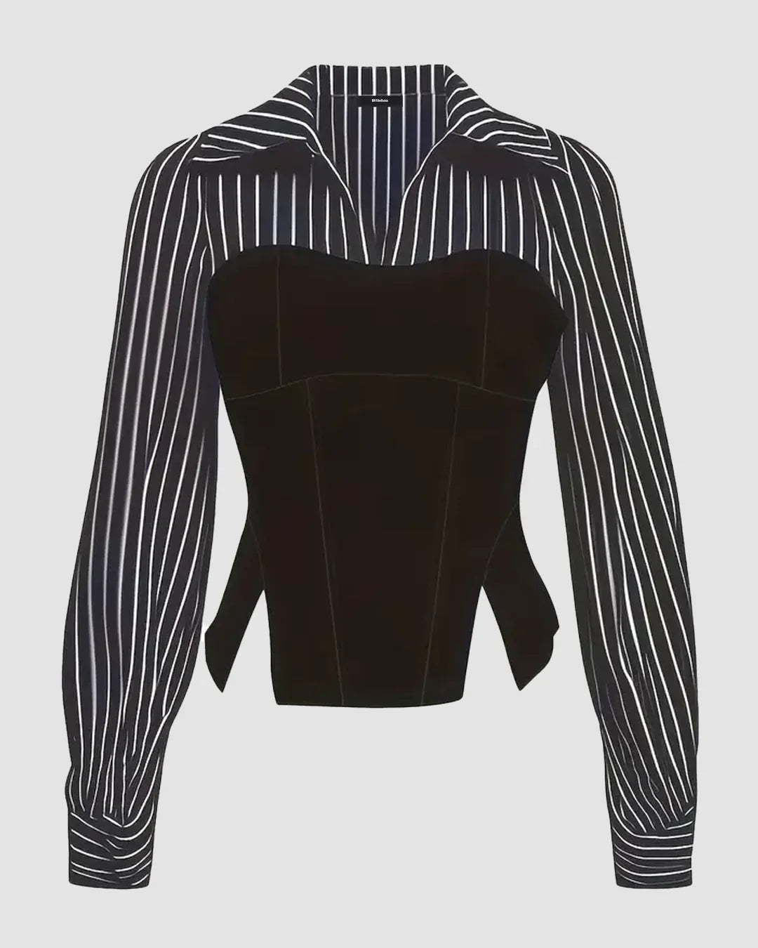 Black Striped Corset Fitted Shirt