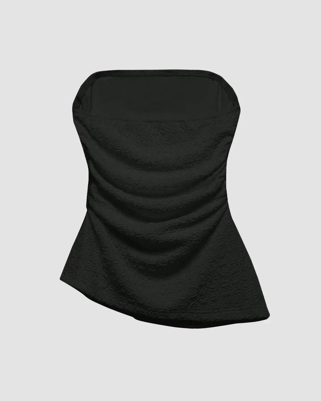 Black Textured Strapless Ruched Tube Top